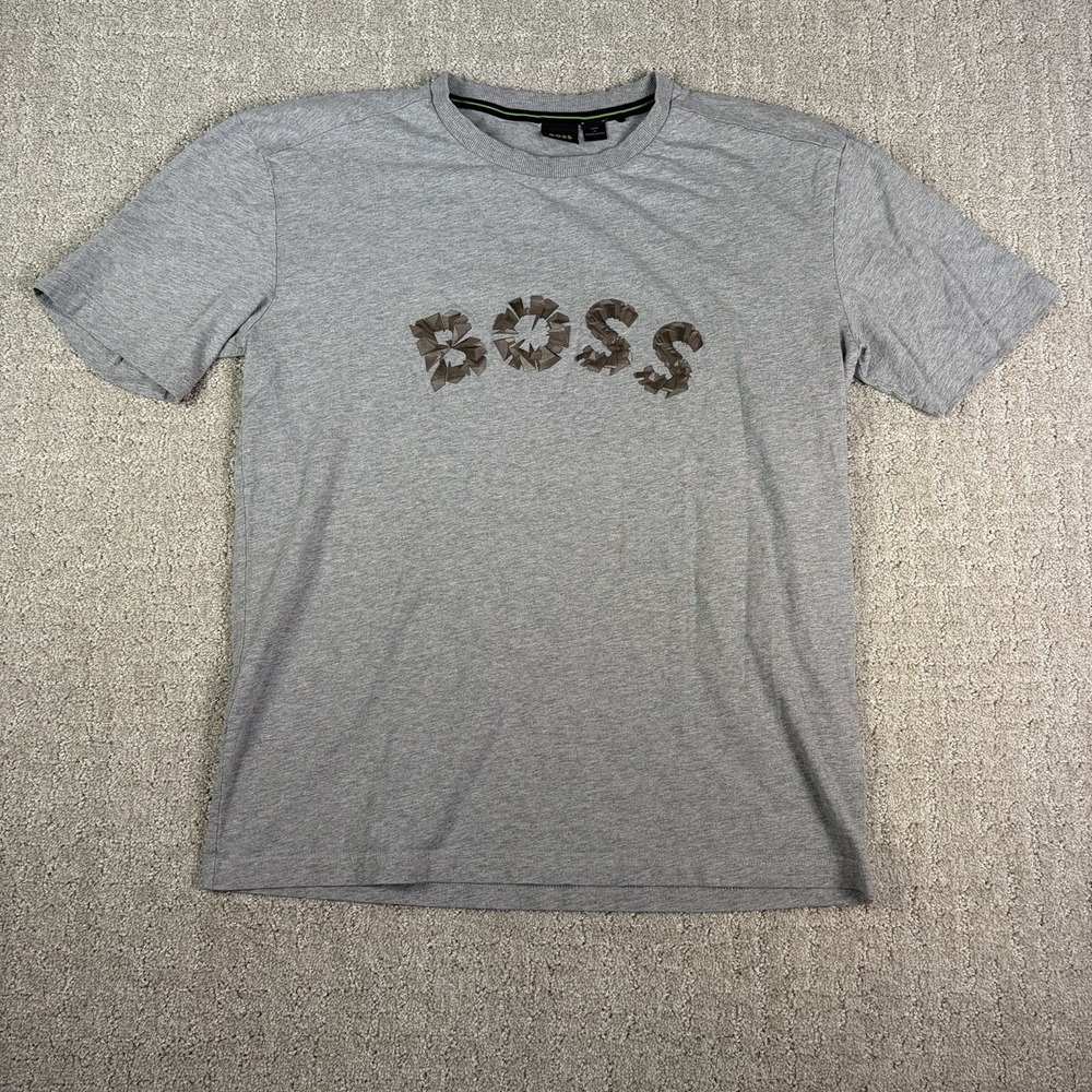 BOSS Hugo Boss Men Teego Geometric Logo Graphic T-Shirt Gray Short Sleeve M
